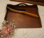 Antique mahogany crumb tray and brush.